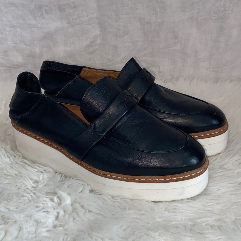 Shellys London Women's Black Leather Platform Loafers 38 / 8